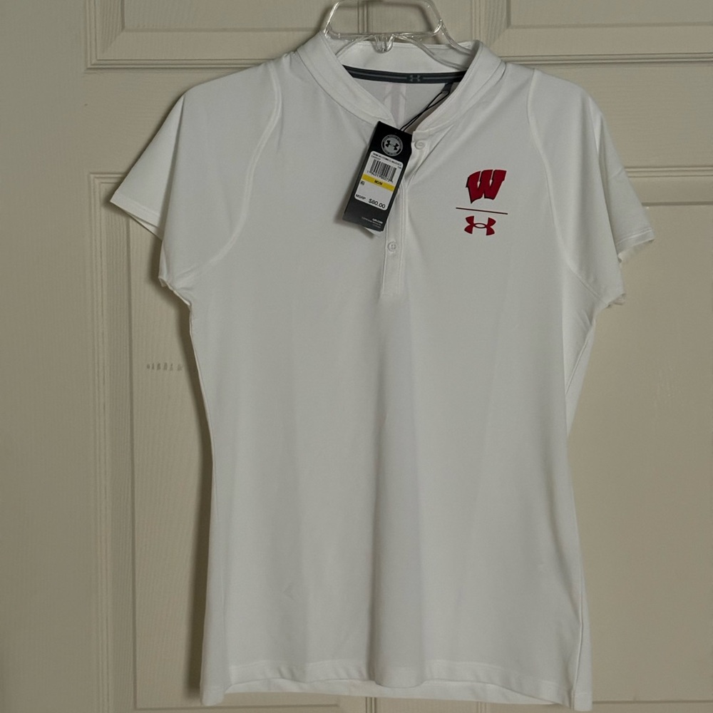 Under Armour Women's White Short-Sleeve Wisconsin 'W' Polo Tee